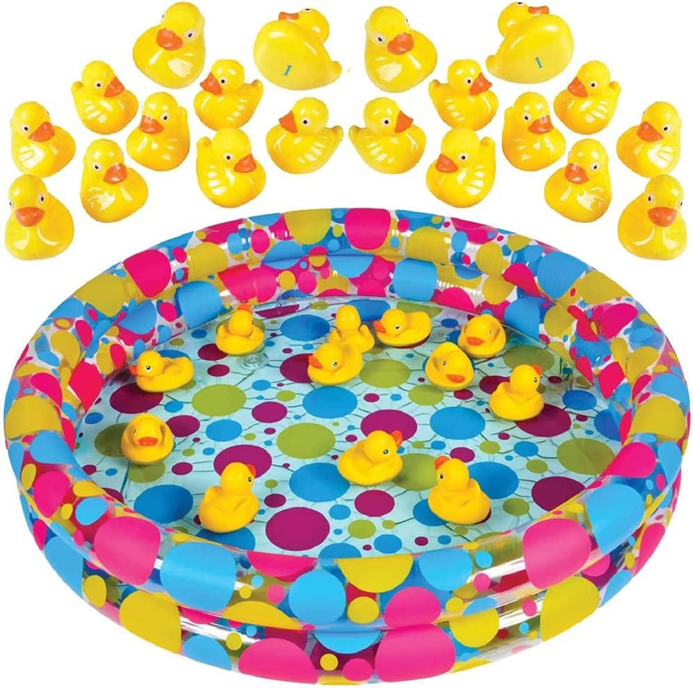 duck pond matching game for kids by gamie - includes 20 plastic ducks with numbers and 3’ x 6” inflatable pool - fun memory game - water outdoor game for children, preschoolers, birthday party