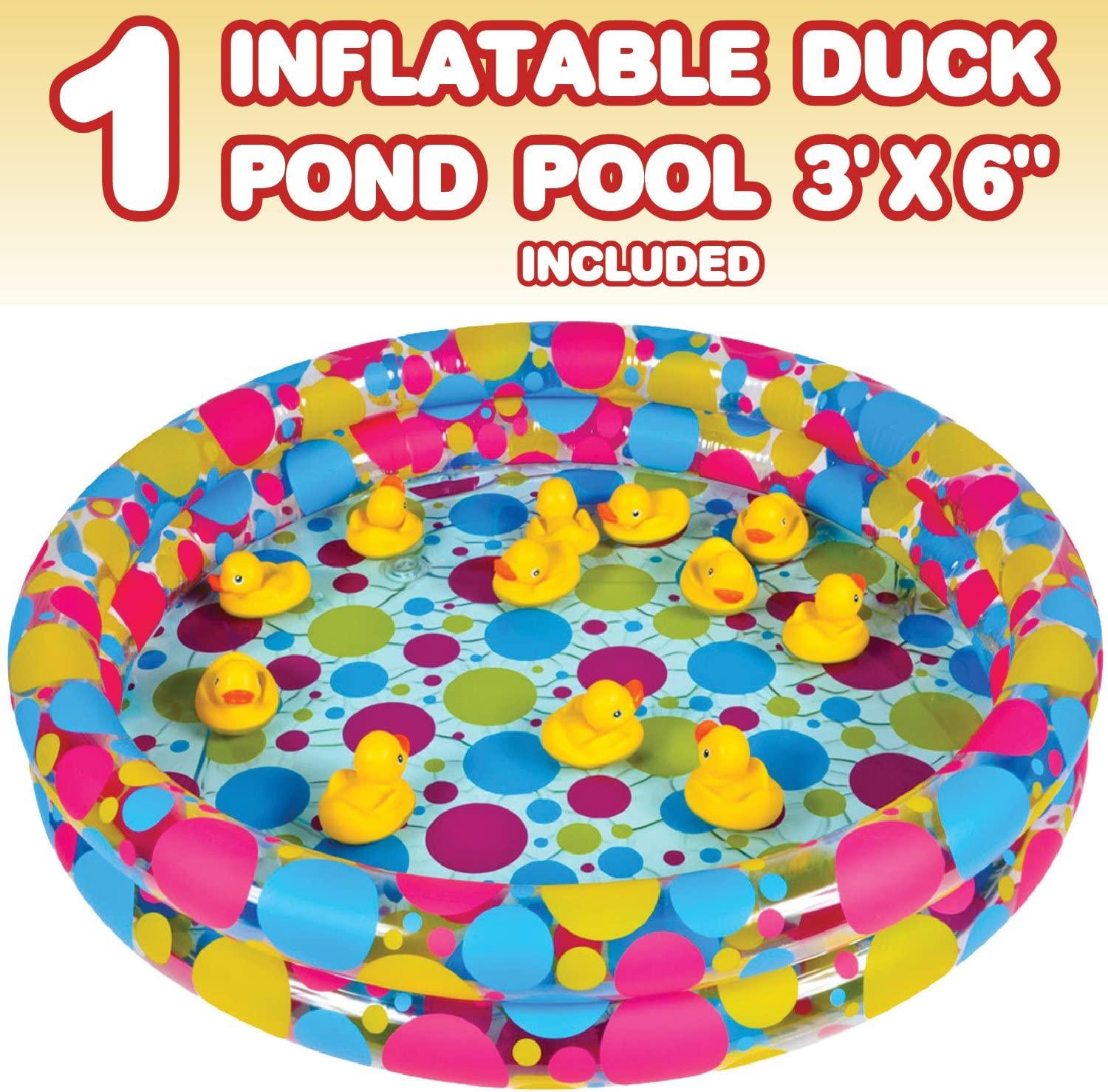 duck pond matching game for kids by gamie - includes 20 plastic ducks with numbers and 3’ x 6” inflatable pool - fun memory game - water outdoor game for children, preschoolers, birthday party