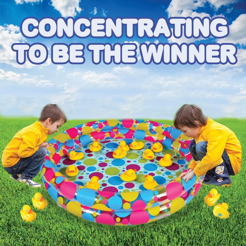 duck pond matching game for kids by gamie - includes 20 plastic ducks with numbers and 3’ x 6” inflatable pool - fun memory game - water outdoor game for children, preschoolers, birthday party