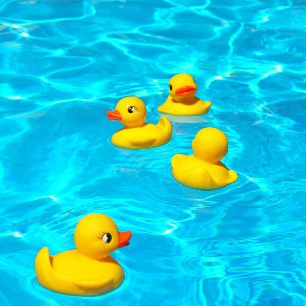 duck pond matching game for kids by gamie - includes 20 plastic ducks with numbers and 3’ x 6” inflatable pool - fun memory game - water outdoor game for children, preschoolers, birthday party