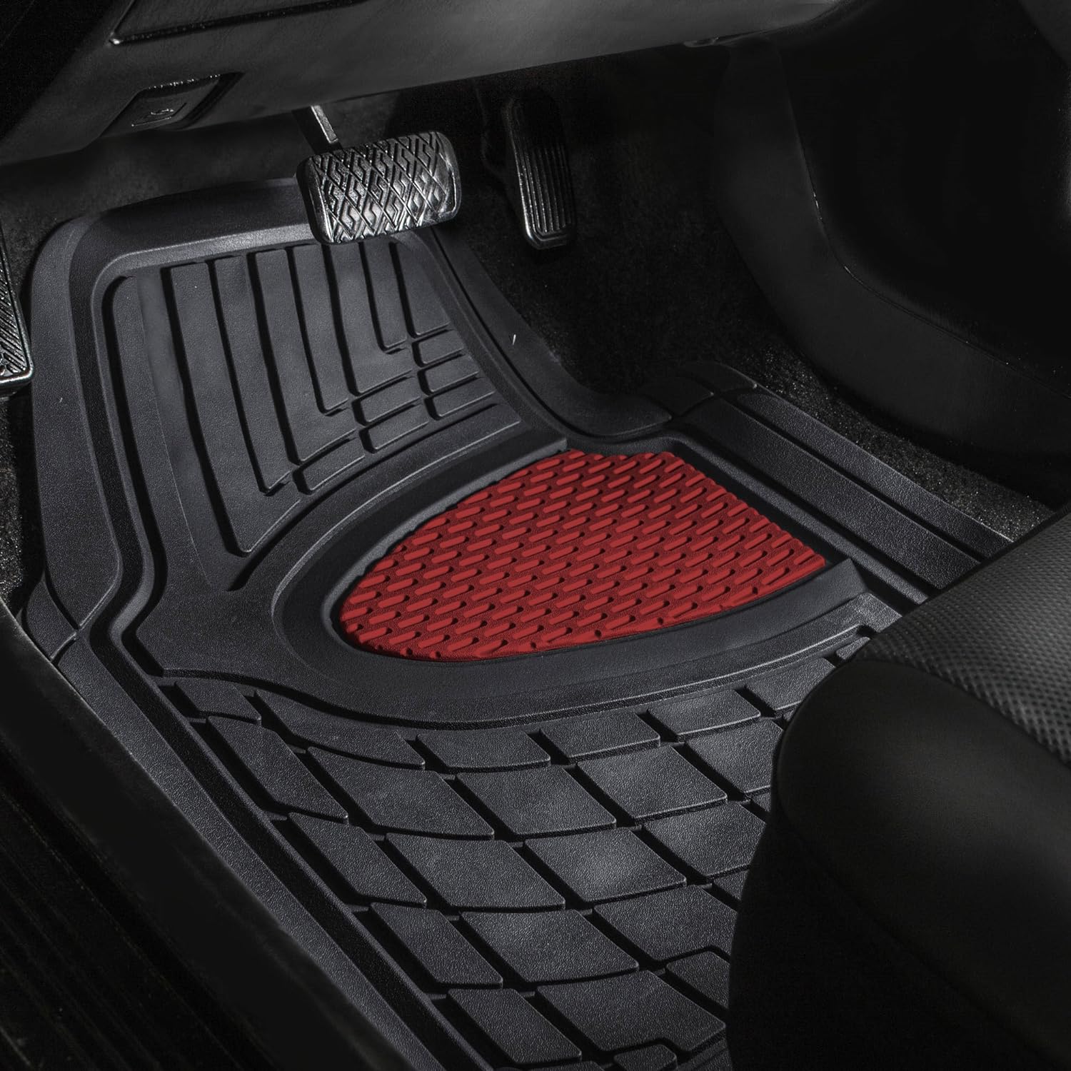 FH Group Automotive Floor Mats - Heavy-Duty Rubber Floor Mats for Cars, Universal Fit Full Set, Climaproof Floor Mats, Trimmable Floor Mats for Most Sedan, SUV, Truck Floor Mats Burgundy