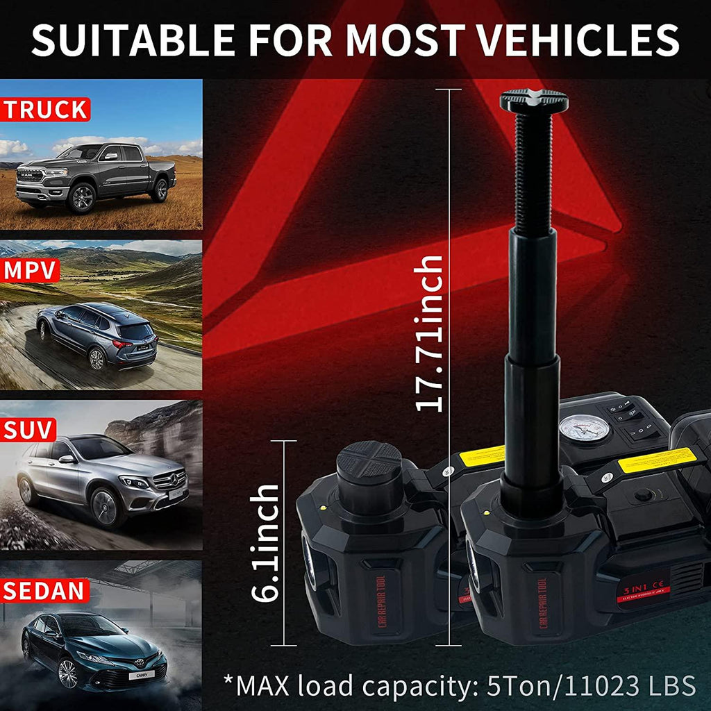 NthPOWER Electric Car Jack Kit 5Ton 12V Hydraulic Car Jack Portable Electric Jack with Impact Wrench & Inflator for SUV MPV Sedan Truck ChanTires GaraRepair