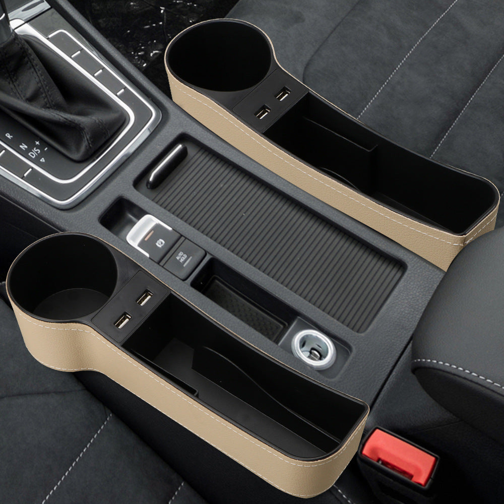 1PC Car StoraBox, Car Seat Gap Organizer Car Seat Clip Slot StoraBox Dual USB Charger Multifunctional Water Cup Holder StoraBox