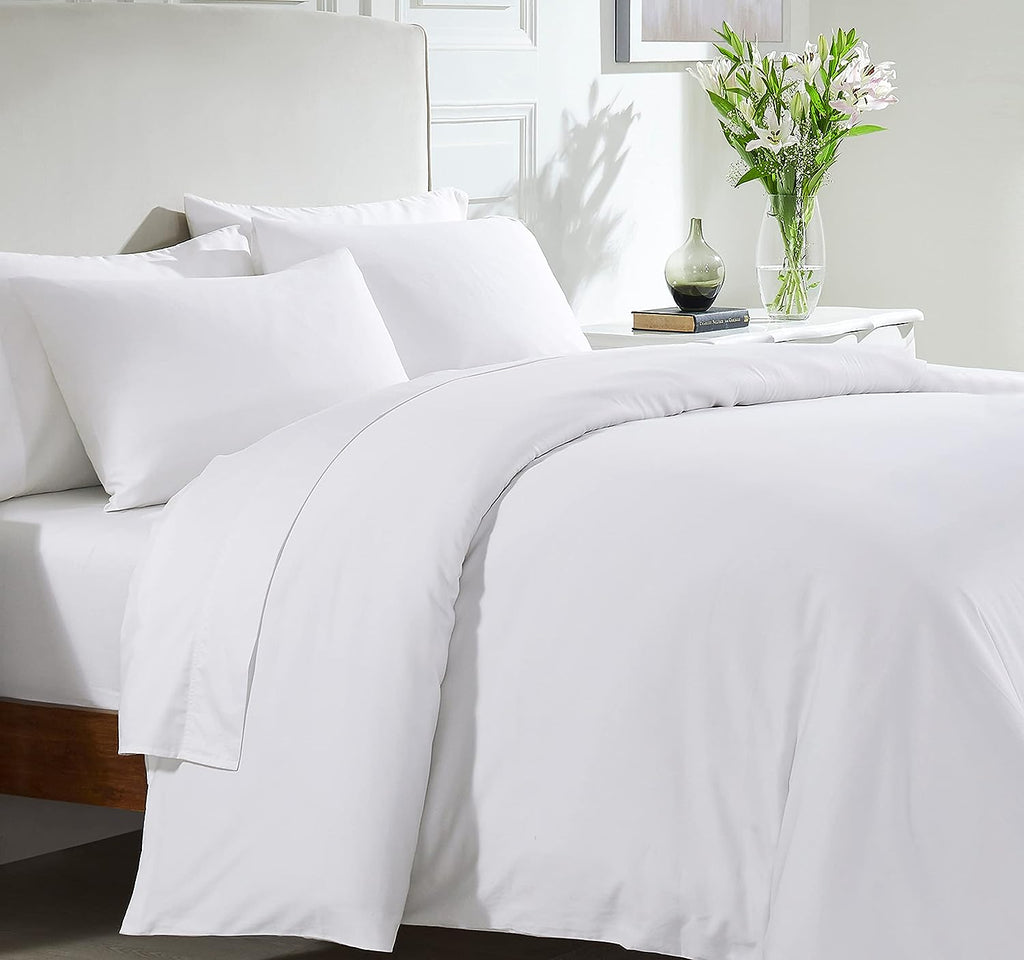 California  Den Cotton Duvet Cover - Premium 400 Thread Count Comforter Cover, Soft Sateen Weave, Button Closure and Corner Ties (1 Piece, Pure White, Queen)