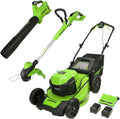 Greenworks 48V 20" Brushless Cordless Electric Lawn Mower, Leaf Blower, String Trimmer, (2) 4.0Ah Batteries and Rapid Charger
