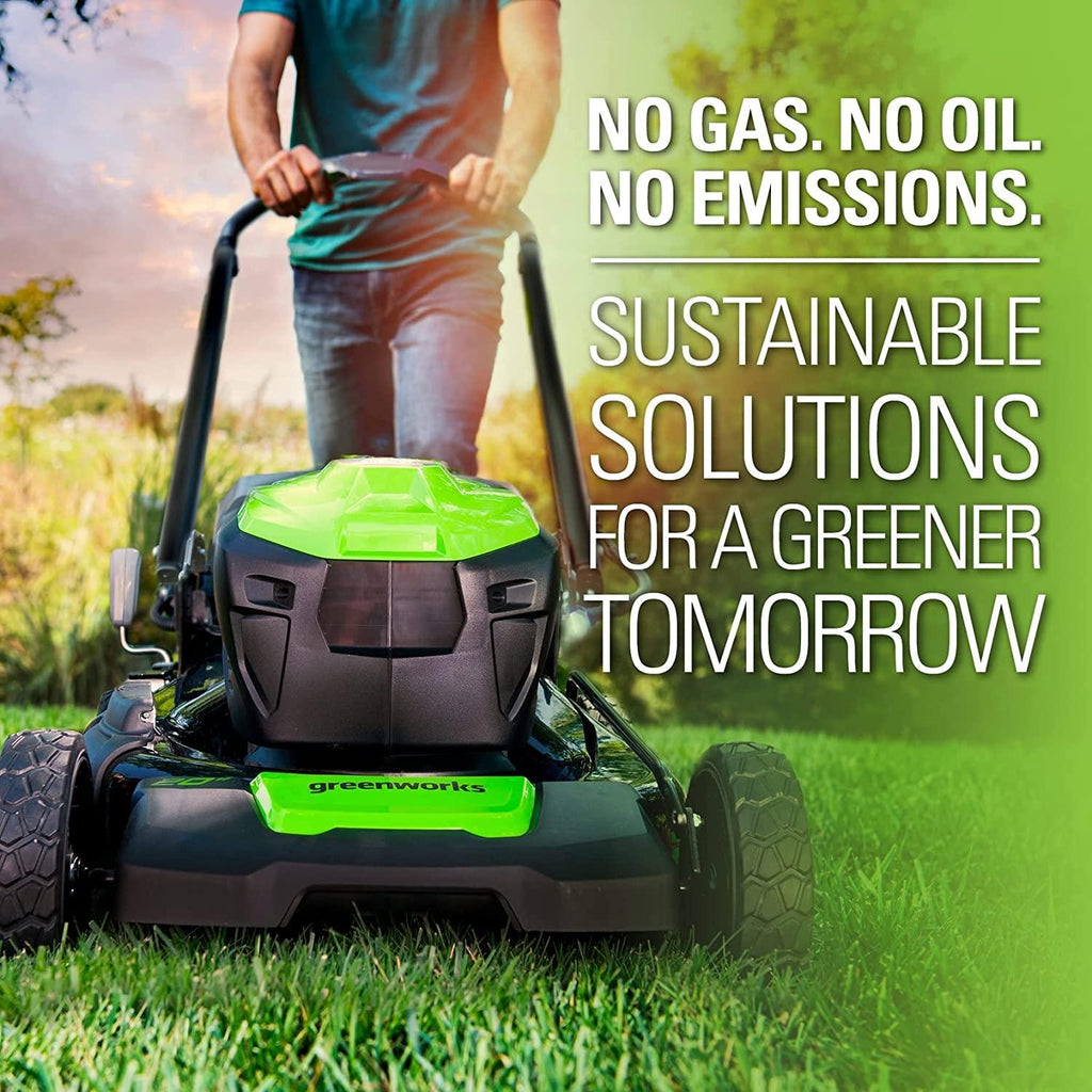Greenworks 48V 20" Brushless Cordless Electric Lawn Mower, Leaf Blower, String Trimmer, (2) 4.0Ah Batteries and Rapid Charger