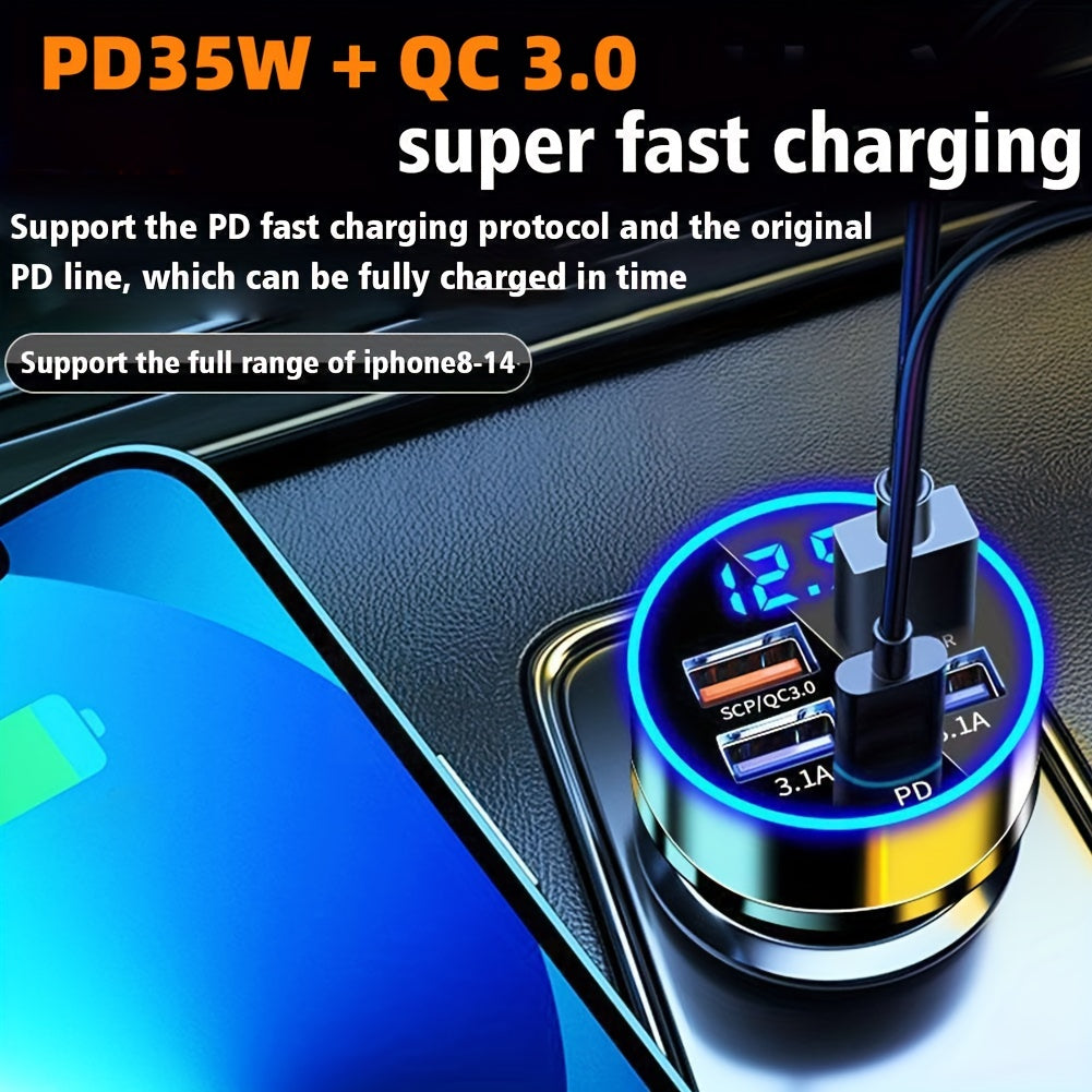 PD + QC 3.0 Fast Charging Car Phone Charger Adapter 4 Ports Usb Car Charger Type C PD  Char3.0 Car Charger