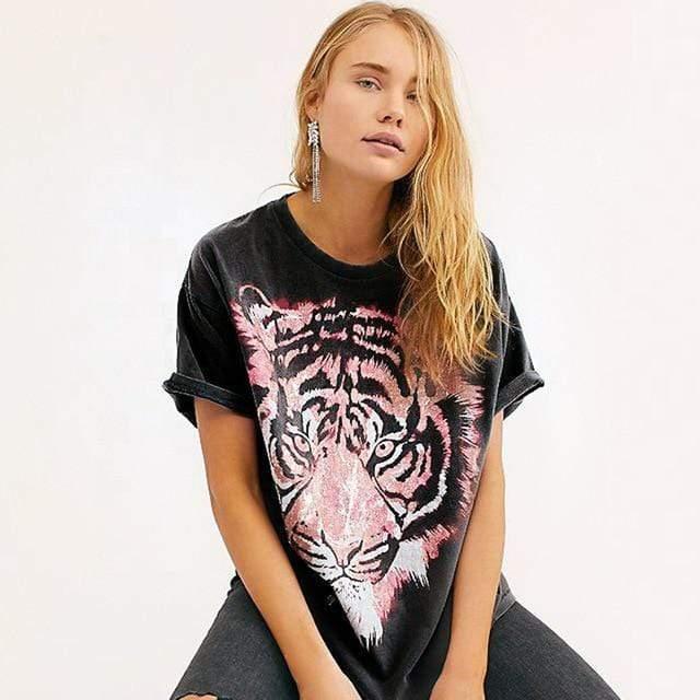 black oversized tiger tees pullover tops