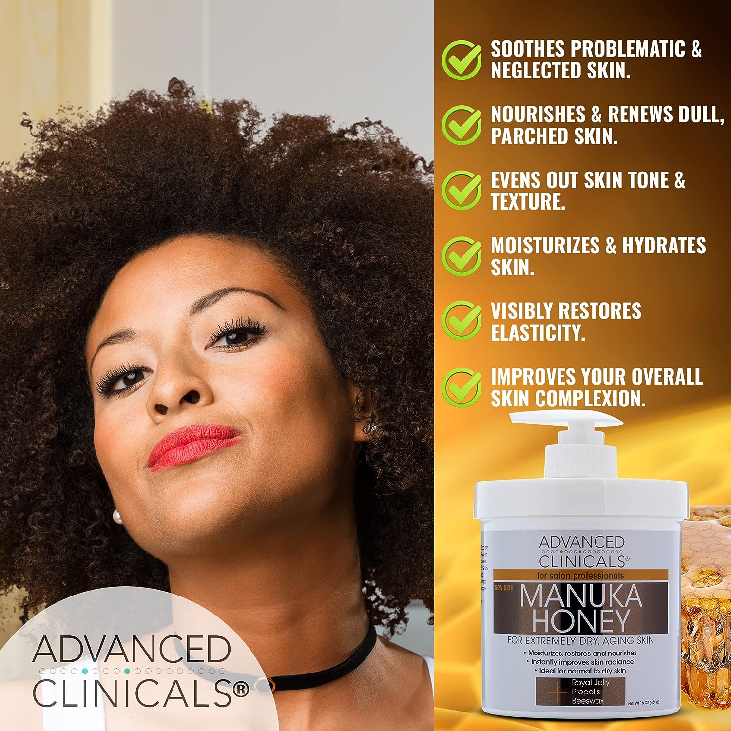 Advanced Clinicals Vitamin C &amp; Manuka Honey Moisturizer Set - Anti Aging Body &amp; Face Creams for Dry Skin, Wrinkles, 16 Oz (2-Pack)