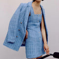 tweed women elegant blue blazers