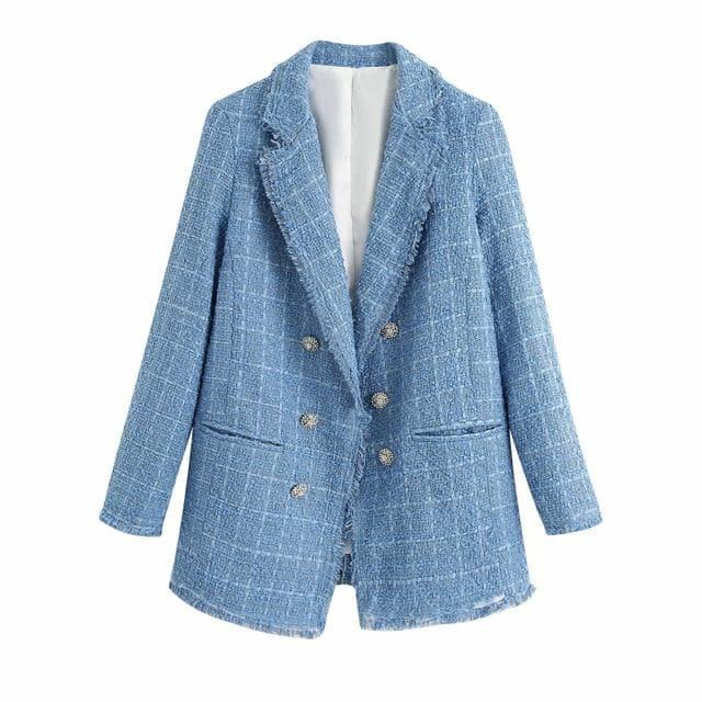 tweed women elegant blue blazers