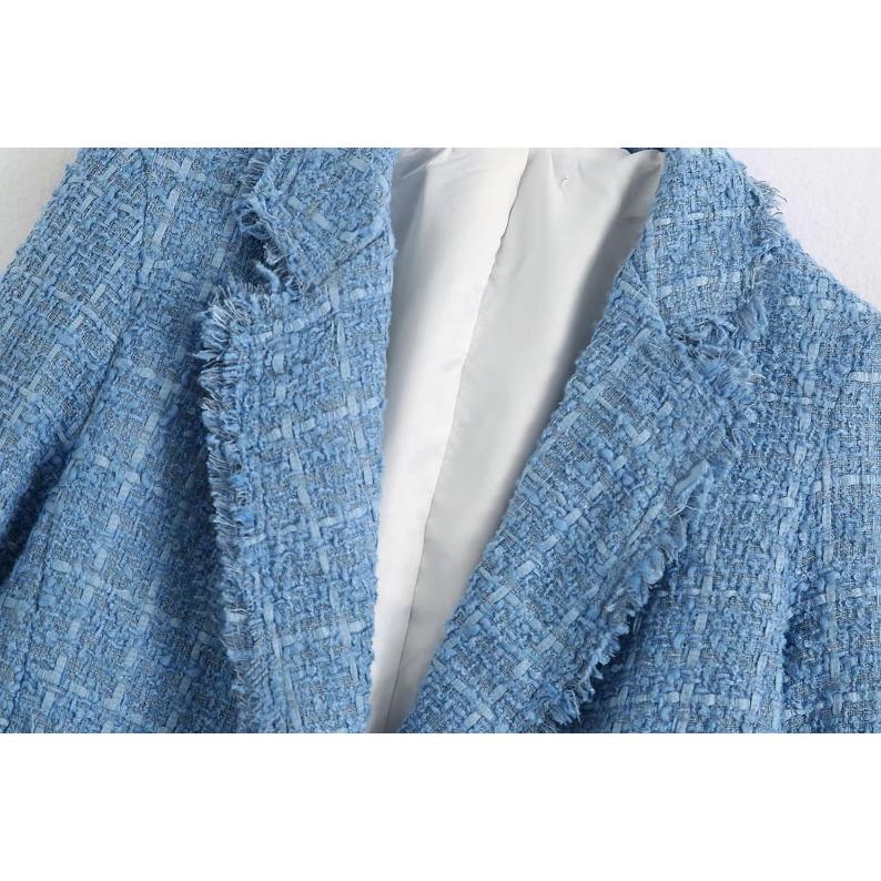 tweed women elegant blue blazers