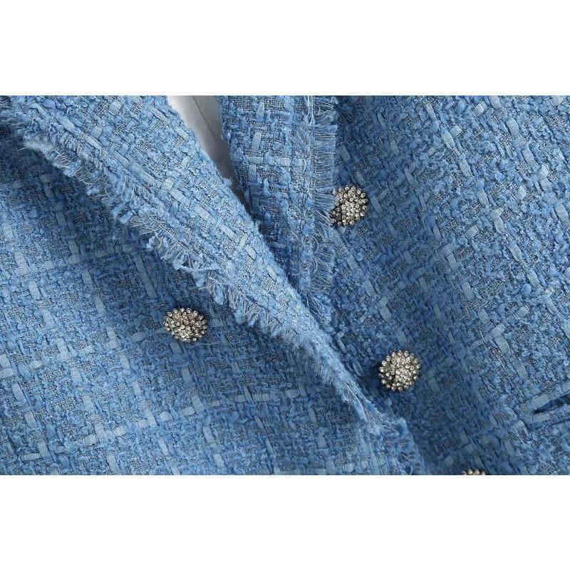 tweed women elegant blue blazers
