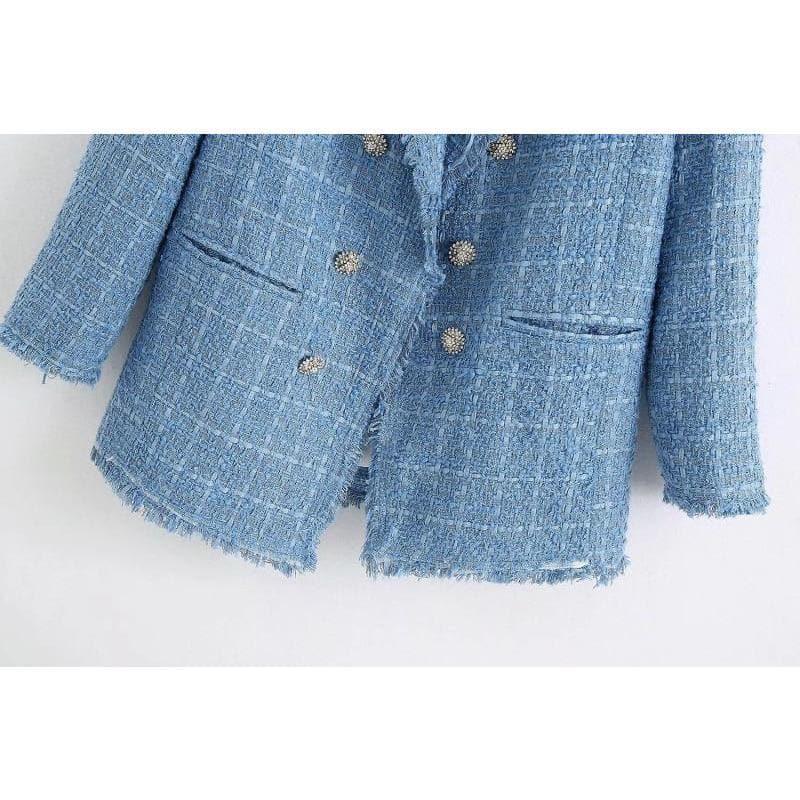 tweed women elegant blue blazers