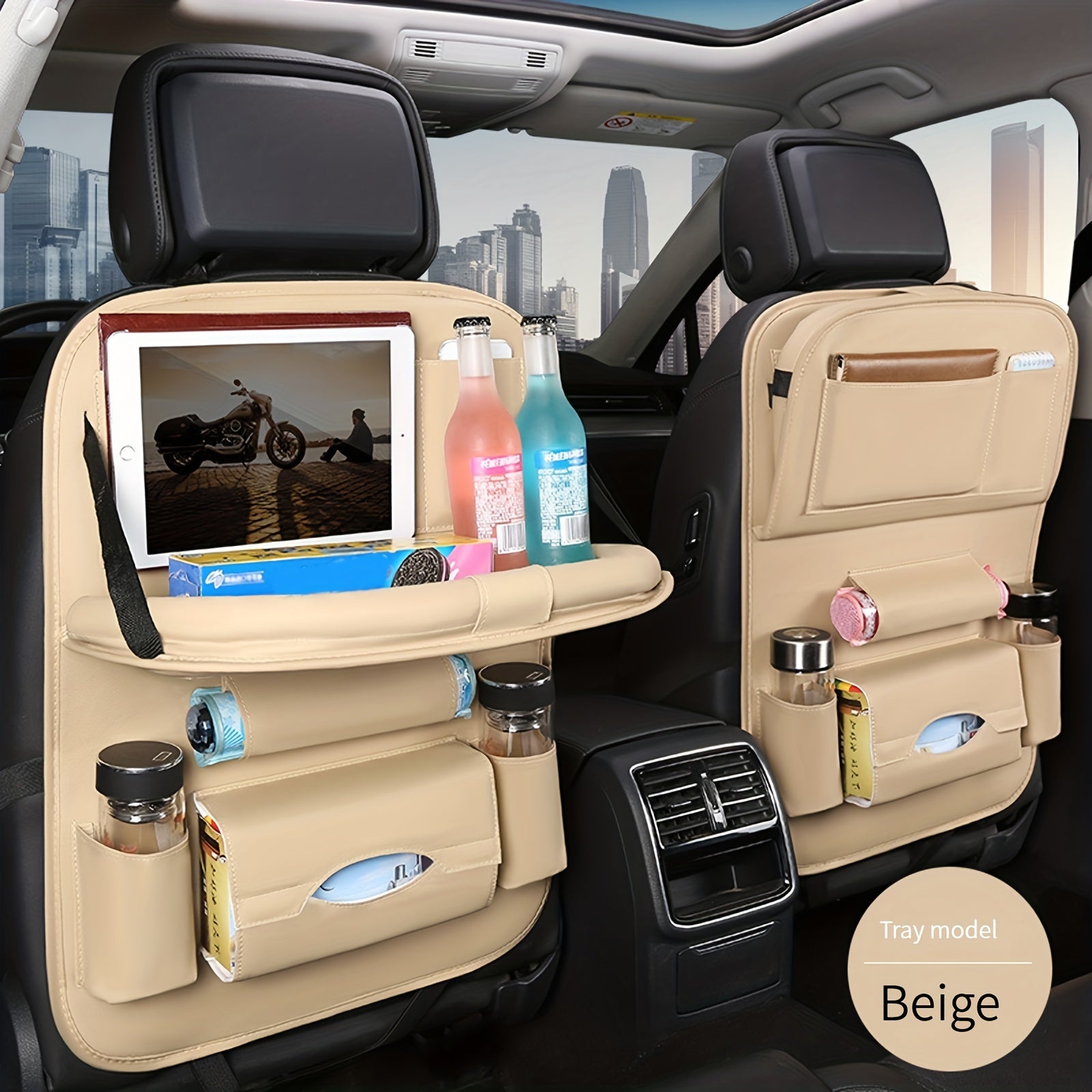 Upgrade Your Car With This Luxury Leather StoraBag And Tray - Perfect For Kids' Snacks And Toys!