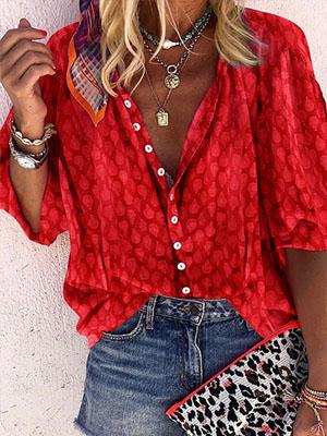 Athleisure Single-Breasted Middle Sleeve Pure Color Blouse