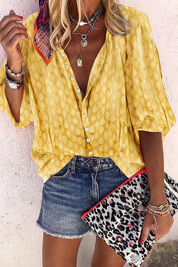 Athleisure Single-Breasted Middle Sleeve Pure Color Blouse