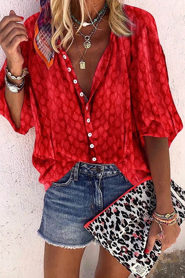 Athleisure Single-Breasted Middle Sleeve Pure Color Blouse