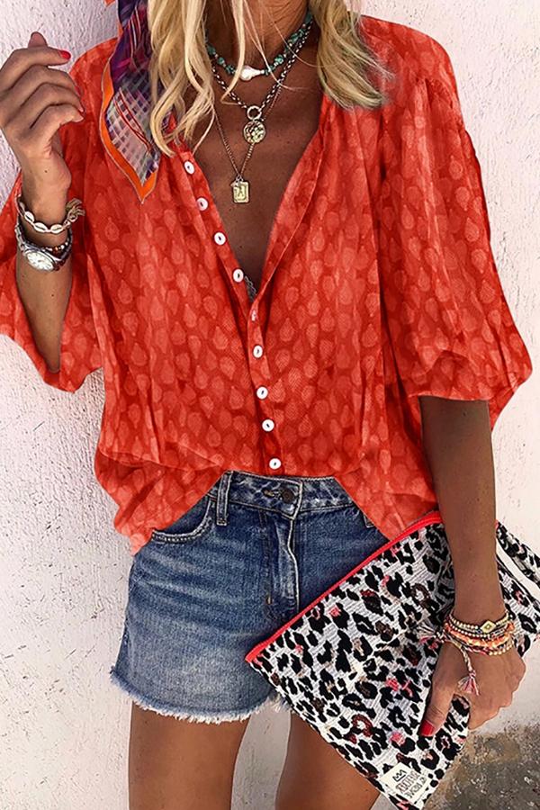 Athleisure Single-Breasted Middle Sleeve Pure Color Blouse