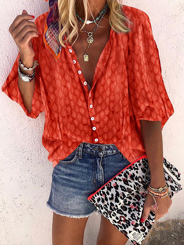 Athleisure Single-Breasted Middle Sleeve Pure Color Blouse