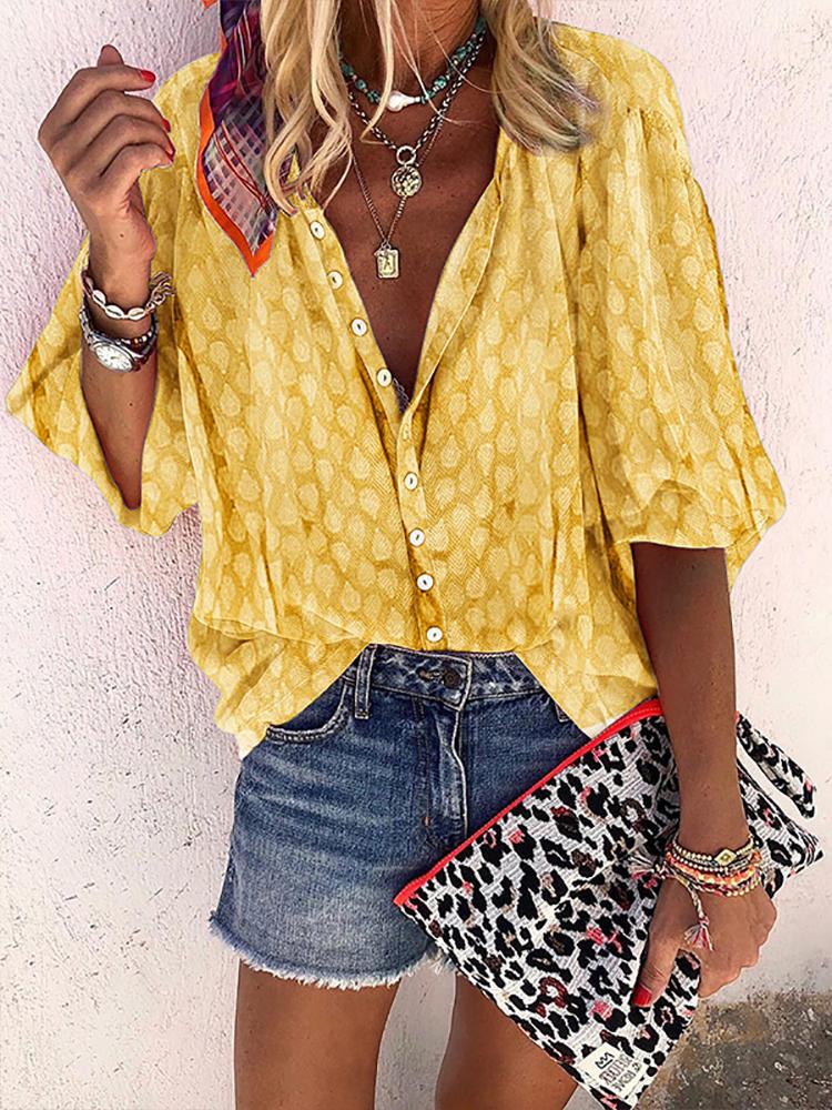Athleisure Single-Breasted Middle Sleeve Pure Color Blouse