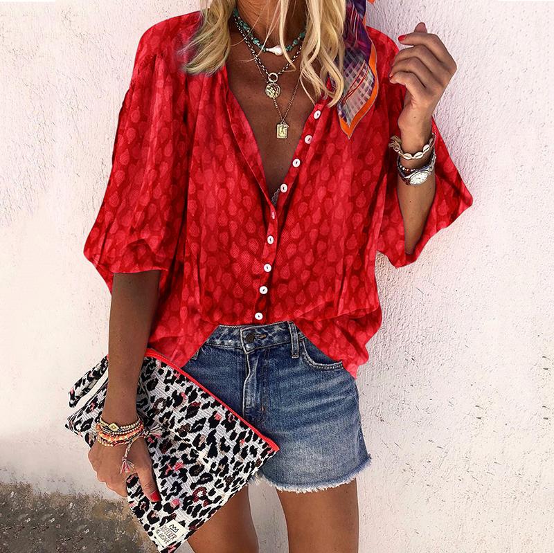 Athleisure Single-Breasted Middle Sleeve Pure Color Blouse