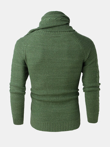 mens solid color round neck casual basic cable knit sweater with scarf