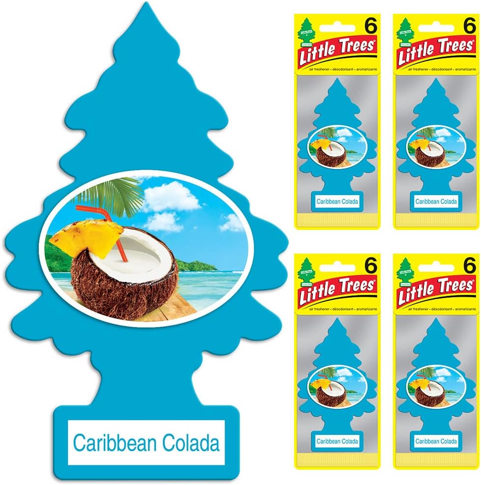 LITTLE TREES Air Fresheners Car Air Freshener. Hanging Tree Provides Long Lasting Scent for Auto or Home. Caribbean Colada, 24 Air Fresheners