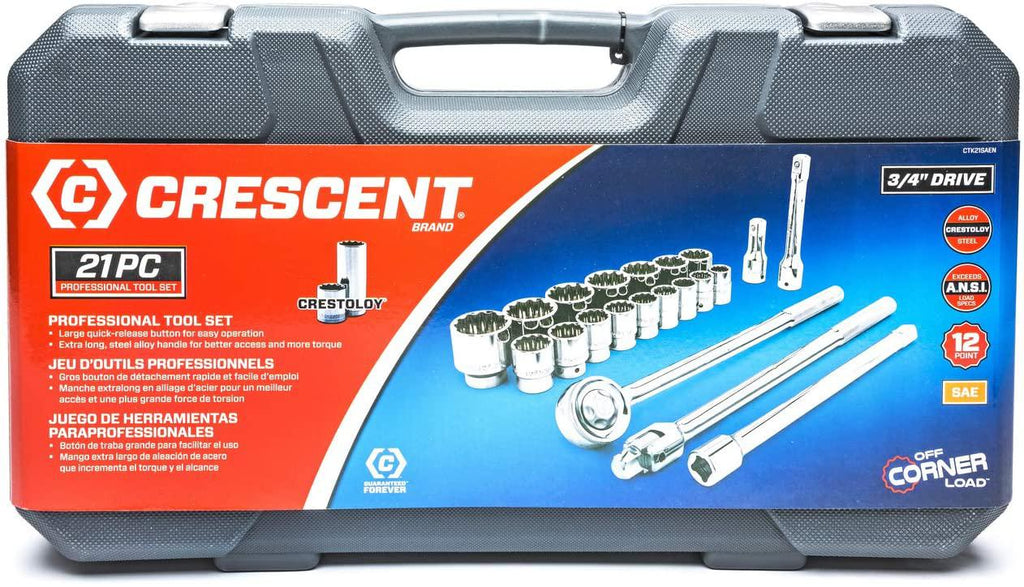 Crescent 21 Pc. 3/4" Drive 12 Point Standard SAE Mechanics Tool Set - CTK21SAEN