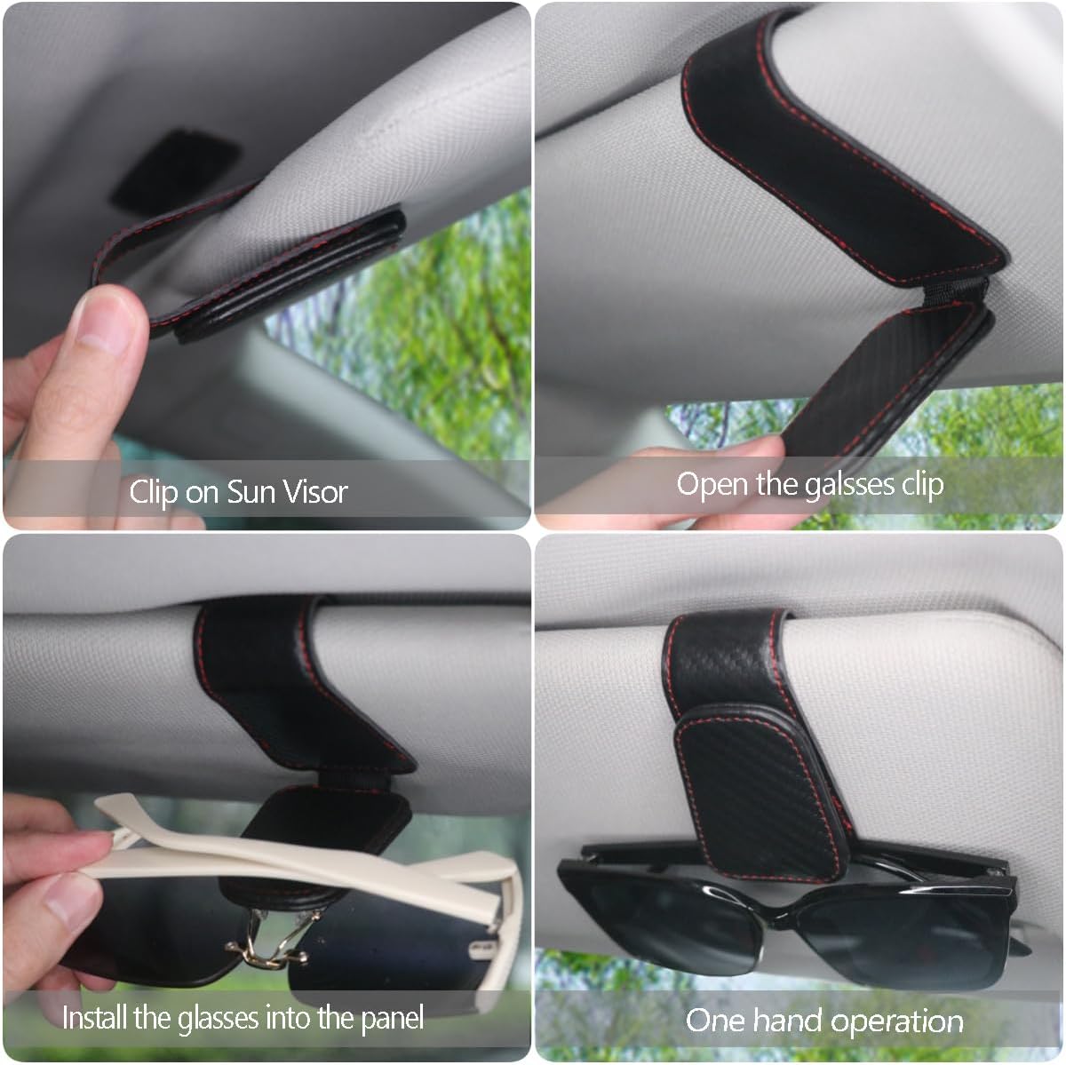 CHOSMOYI Magnetic Leather Sunglass Holder for Car, Sunglasses Clip for Car Visor, Auto Interior Accessories Universal for Different Size Eyeglasses (Carbon Fiber)
