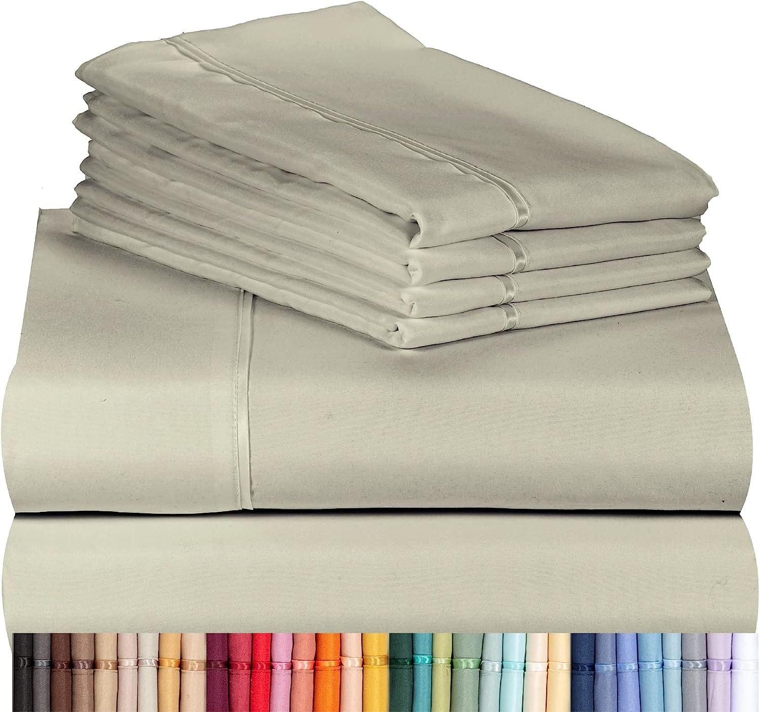 LuxClub 6 PC California King Size Sheet Set Bamboo Sheets Deep Pockets 18" Eco Friendly Wrinkle Free Cooling Sheets Machine Washable Hotel Bedding Silky Soft - Light Taupe California King