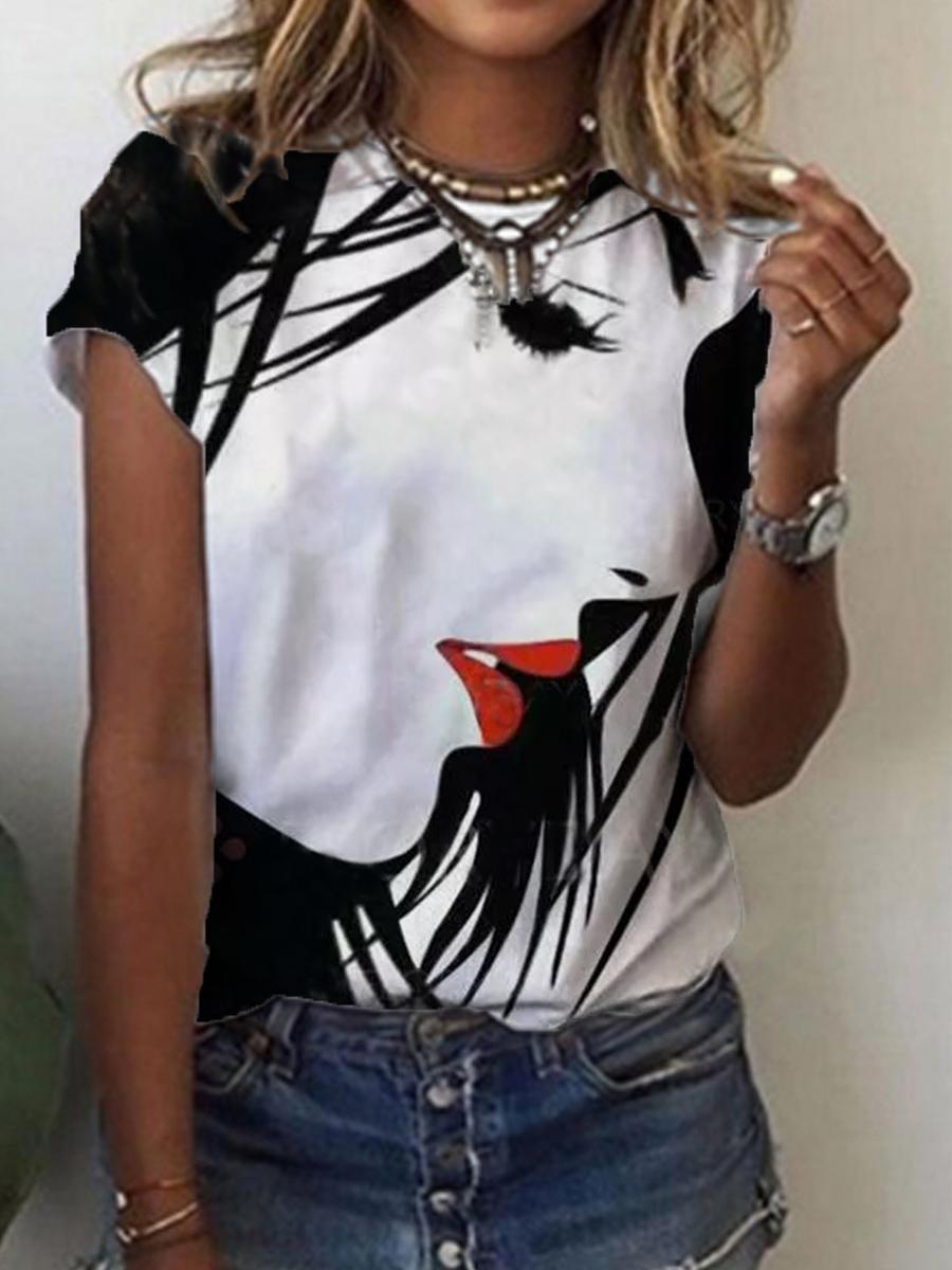 Casual Art Print Colorblock Short Sleeve T-shirt