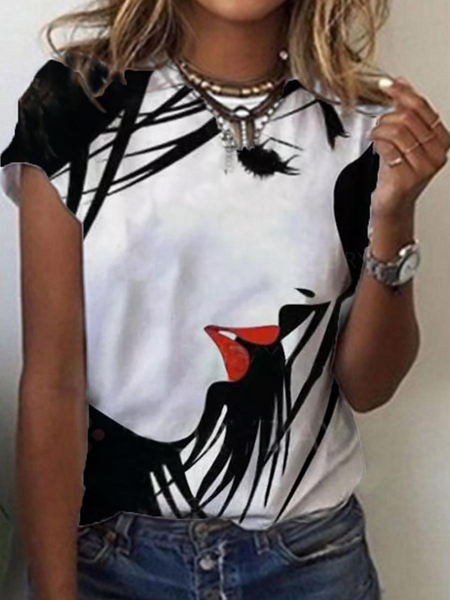 Casual Art Print Colorblock Short Sleeve T-shirt