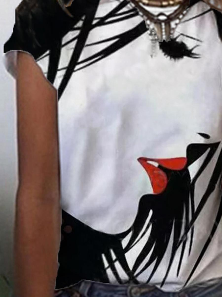 Casual Art Print Colorblock Short Sleeve T-shirt