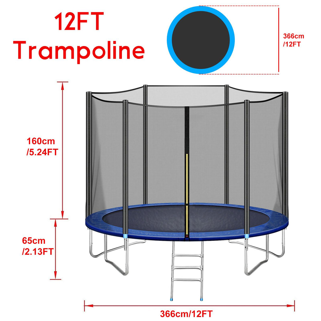 Aedilys Trampoline 12FT Jump Recreational Trampolines with Enclosure Net, Ladder- Combo Bounce Outdoor Trampoline for Kids, Toddler, Adults