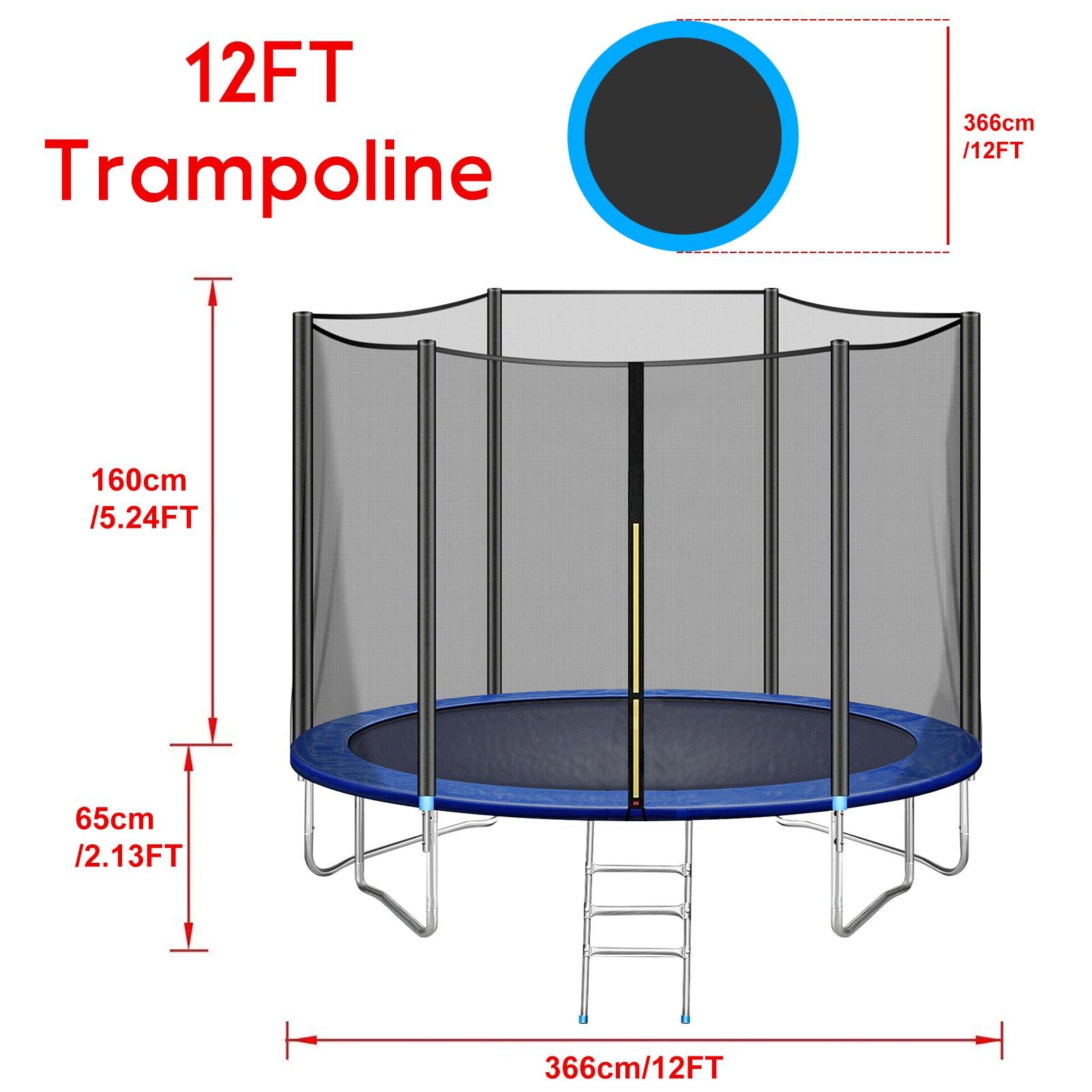 Aedilys Trampoline 12FT Jump Recreational Trampolines with Enclosure Net, Ladder- Combo Bounce Outdoor Trampoline for Kids, Toddler, Adults