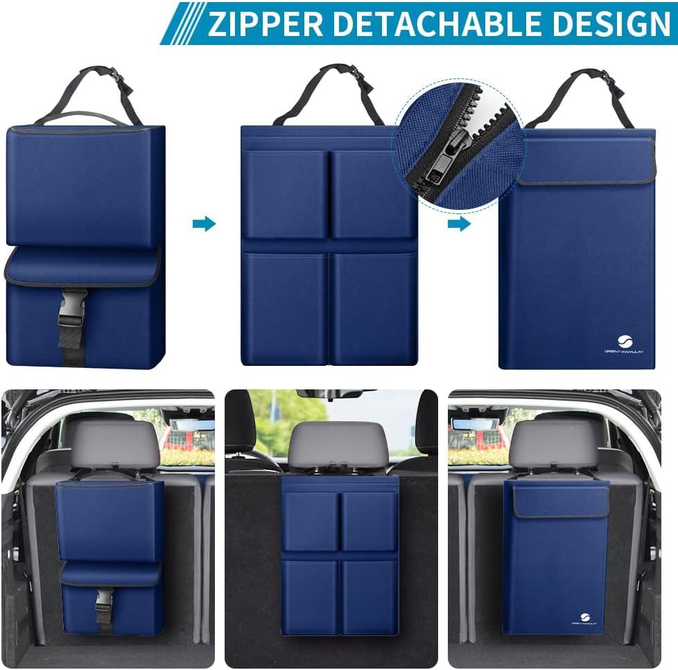 Car Trunk Organizer with Cooler, Hanging Car Organizers and Storage with Large Pockets, Zippers Detachable Seat Back Organizers Storage, Waterproof Car Storage Trunk Organizer for Jeeps, SUVs, Blue