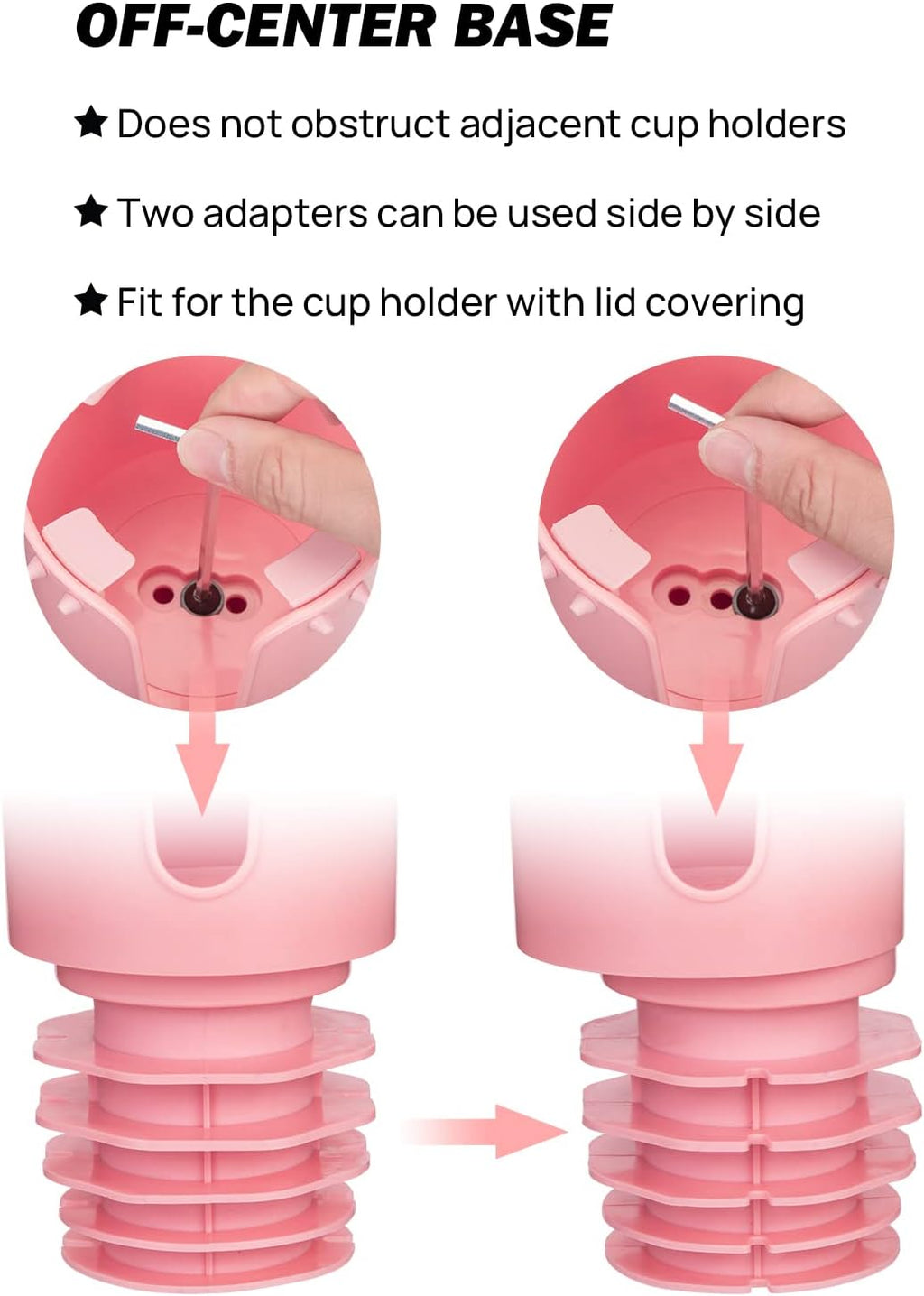 JoyTutus Cup Holder with Storage Box 2 Pack, Cup Holder Expander for Car, Large Car Cup Holder Adapt Most Regular Cup Holder 18-40oz, with Attached Organizer, Pink