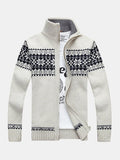 mens tribal style zipper stand collar casual knitted sweater cardigan