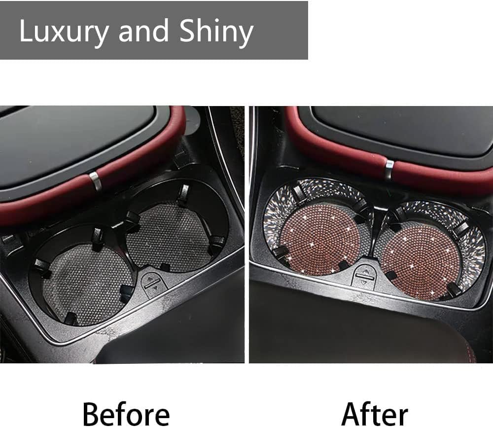 2pcs Bling Car Cup Holder Coaster, 2.75 inch Anti-Slip Shockproof Universal Fashion Vehicle Car Coasters Insert Bling Rhinestone Auto Automotive Interior Accessories for Women (2 pcs, Rose Gold)