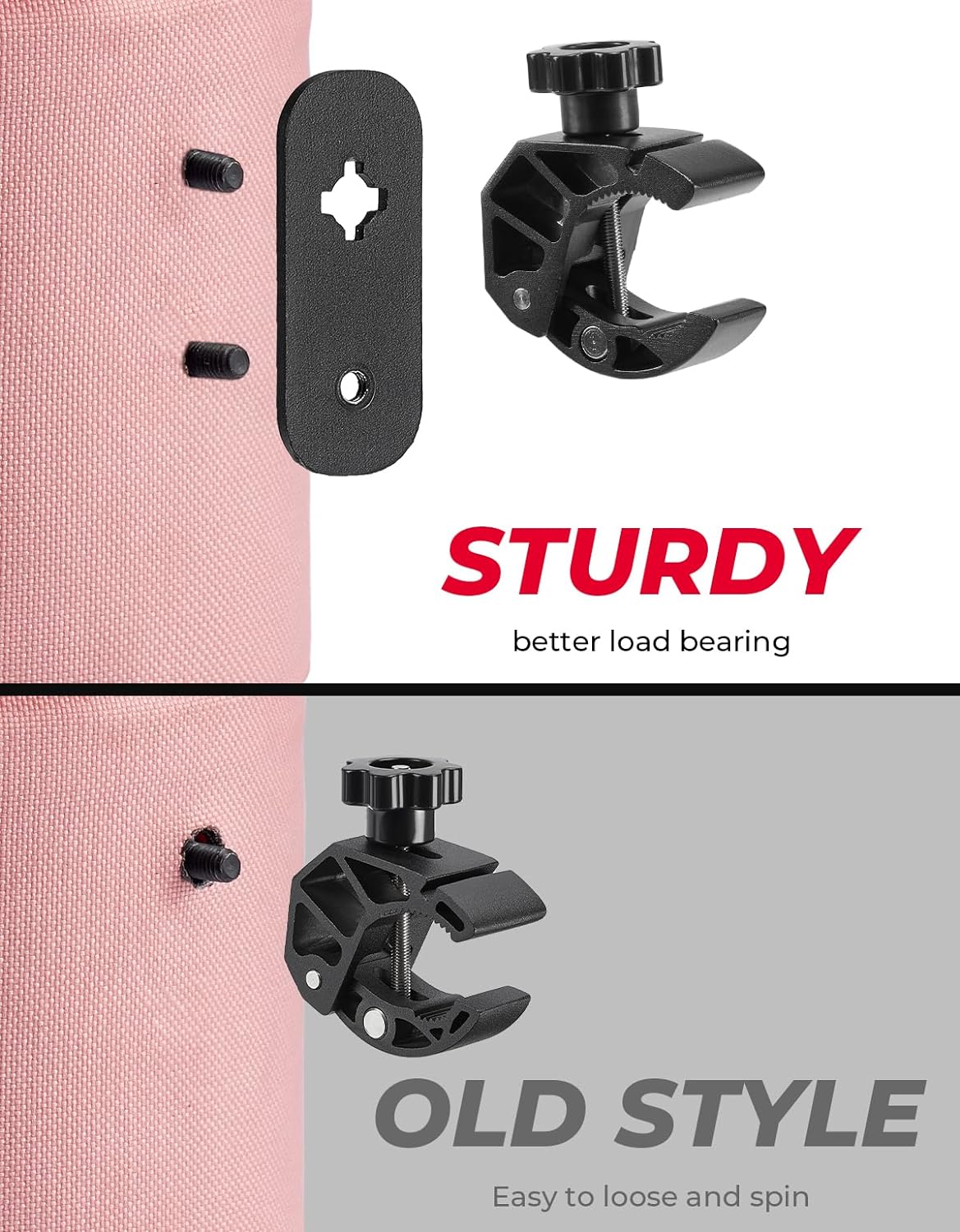 kemimoto Motorcycle Cup Holder, Oxford Fabric Motorcycle Drink Holder with 0.6"-1.75" Alligator Clamp, Universal Water Bottle Holder for Motorcycle, ATV, Scooter, Boat, Kayak, Bike, Walker, Pink