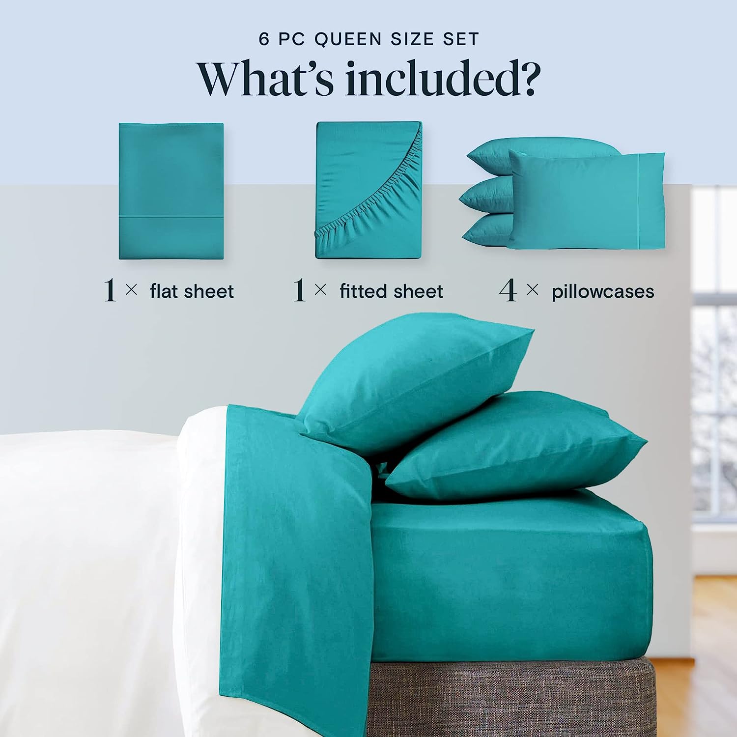 LuxClub 6 PC Full Size Sheet Set Bamboo Sheets Deep Pockets 18" Eco Friendly Wrinkle Free Cooling Sheets Machine Washable Hotel Bedding Silky Soft - Teal Full