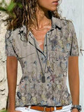 Loose Casual Floral Print Short Sleeve Blouse