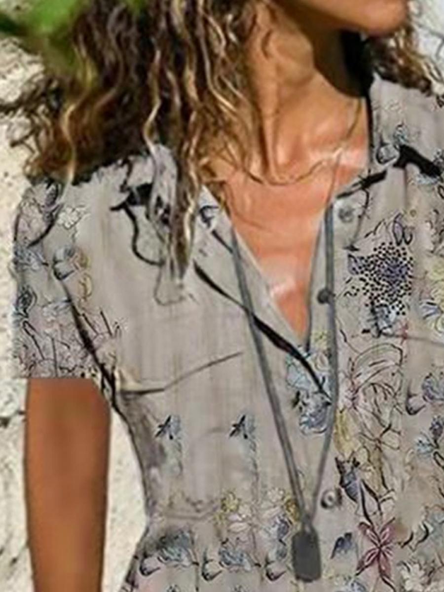Loose Casual Floral Print Short Sleeve Blouse