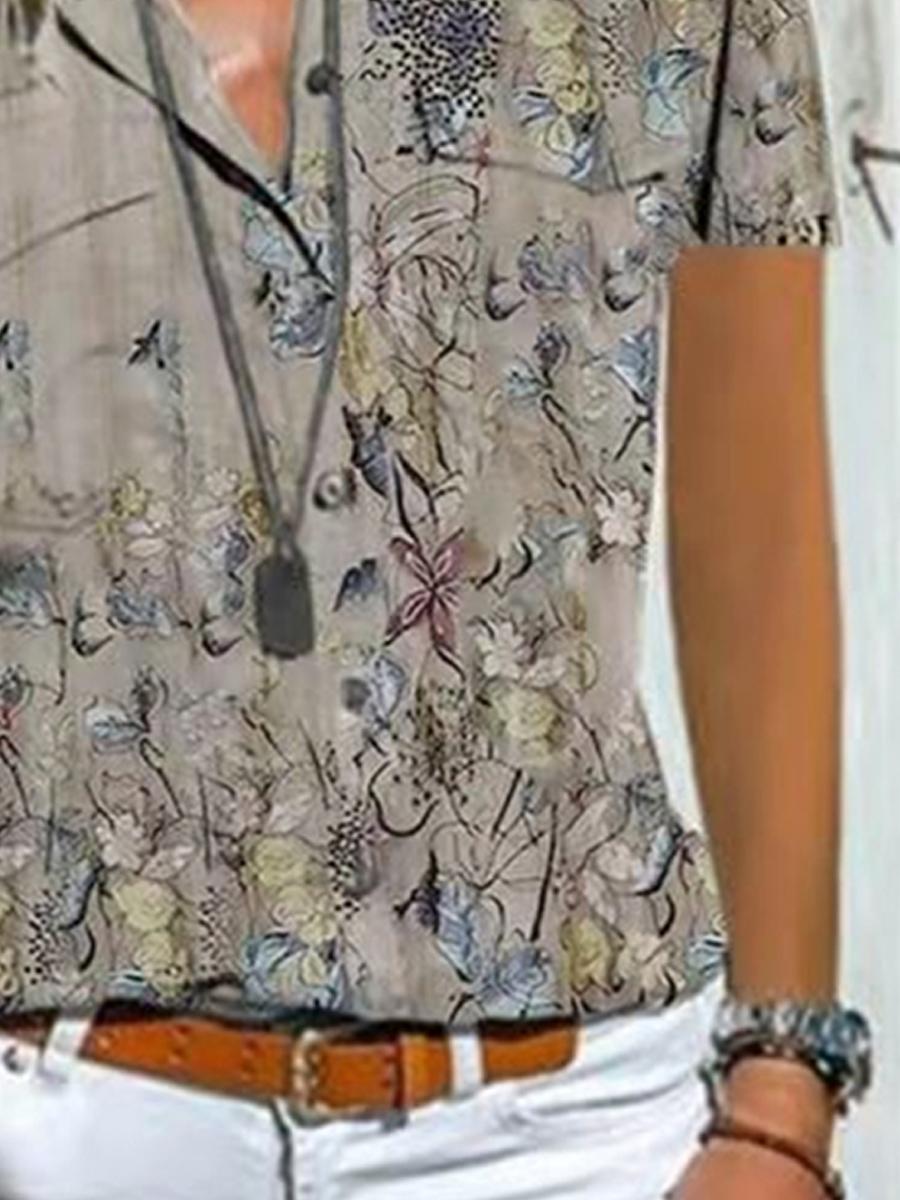 Loose Casual Floral Print Short Sleeve Blouse