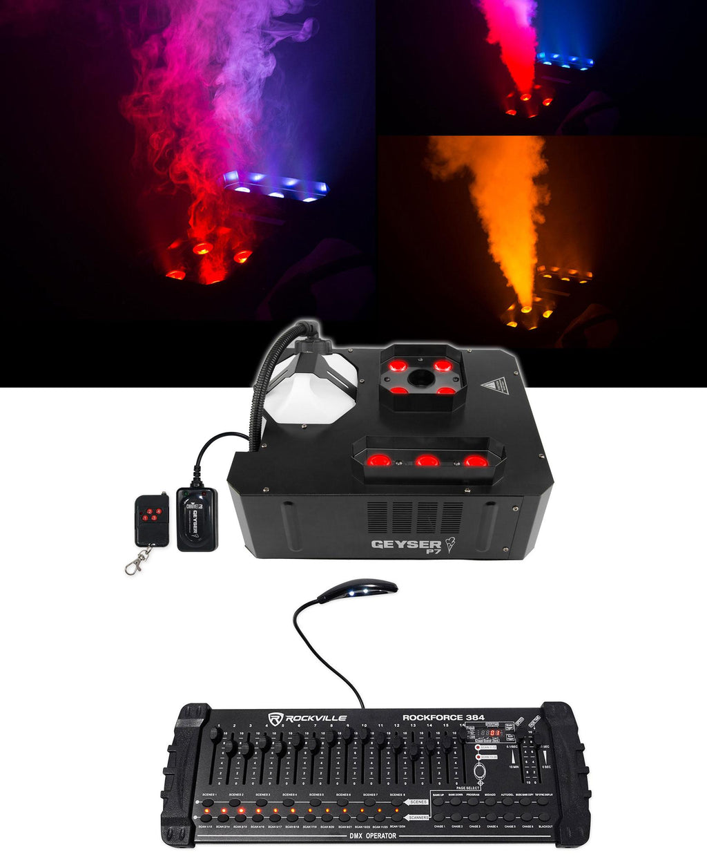 Chauvet DJ GEYSER P7 Fog Machine Fogger, RGBA+UV LED+384 Ch DMX Controller
