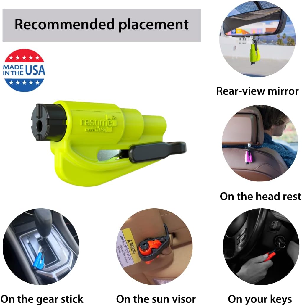 Resqme Pack of 2, The Original Emergency Keychain Car Escape Tool, 2-in-1 Seatbelt Cutter and Window Breaker, Made in USA, Safety Yellow
