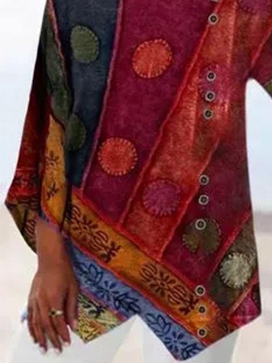 Fashion Printed Round Neck Long Sleeve Casual Blouse