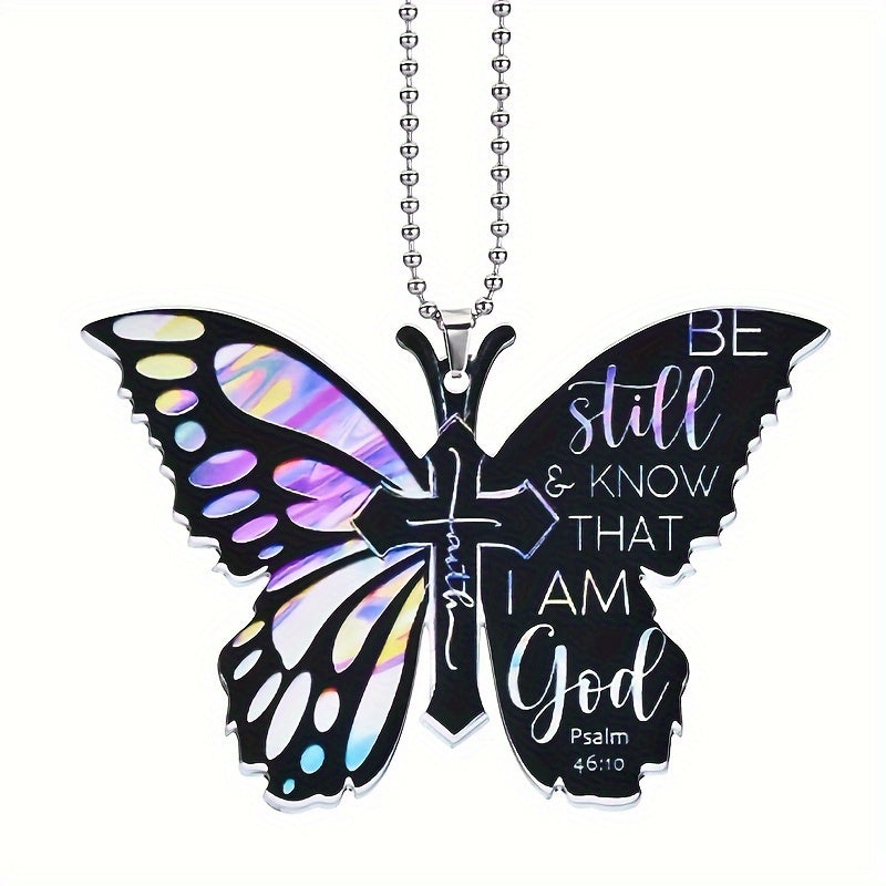 Exquisite Colorful Black Butterfly Jesus Cross Pendant, Bicycle Rearview Mirror Ornament, Key Chain, Holiday Gift