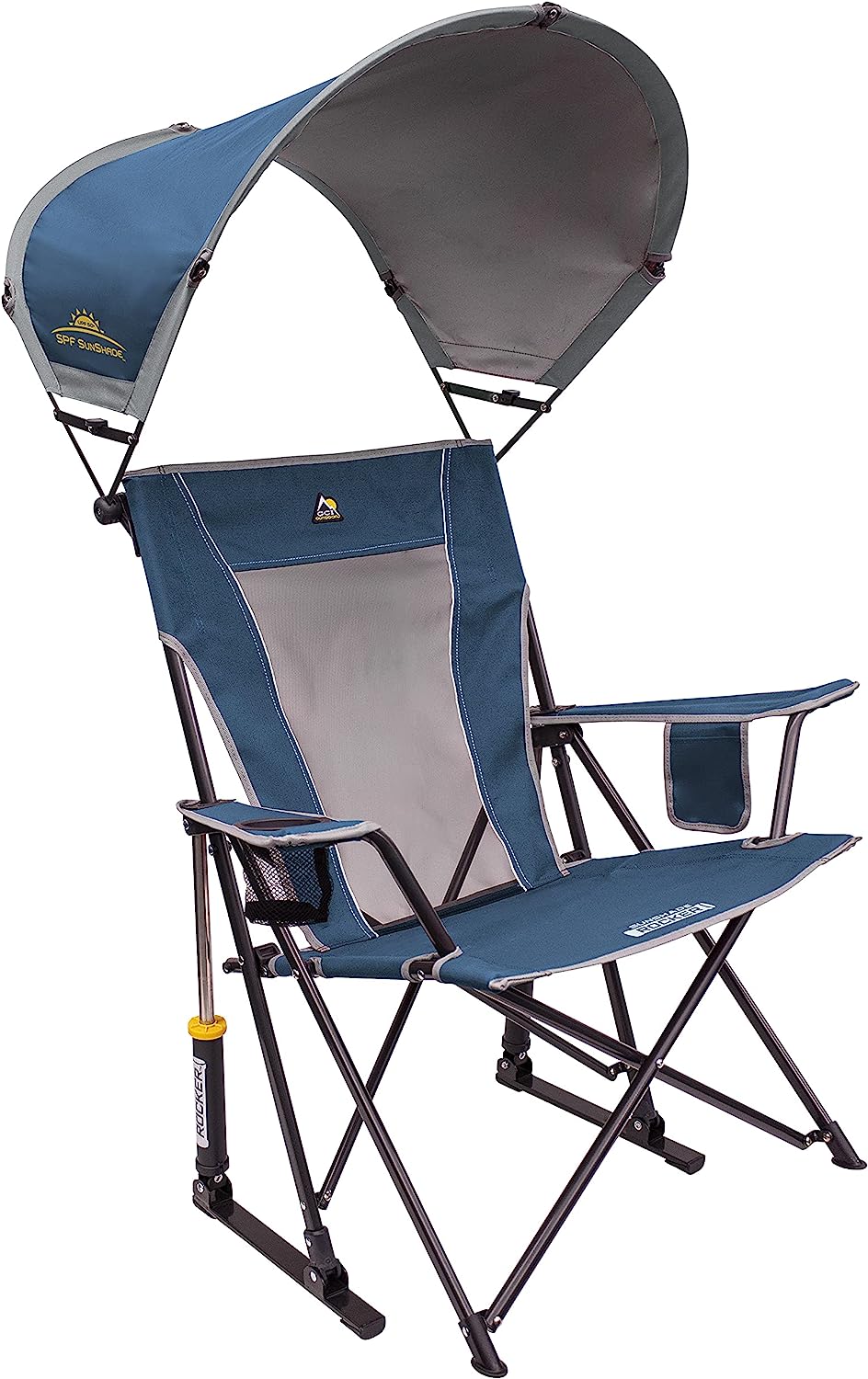 GCI Outdoor SunShade Rocker Collapsible Rocking Chair &amp; Outdoor Camping Chair With Canopy, Neptune Blue